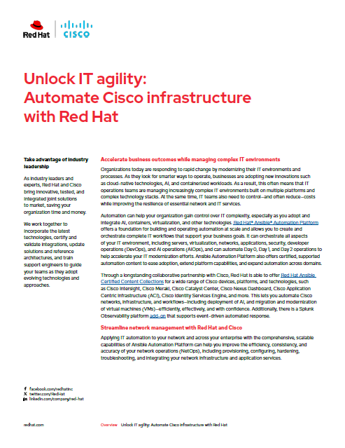 Unlock IT agility Automate Cisco infrastructure with Red Hat